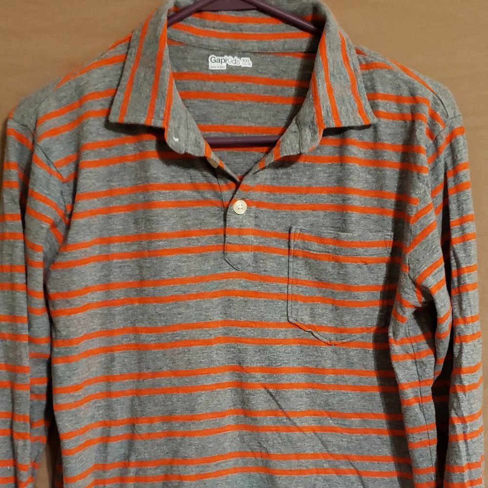 Gap Kids, XXL (14-16), Gray with orange stripes, long sleeve shirt